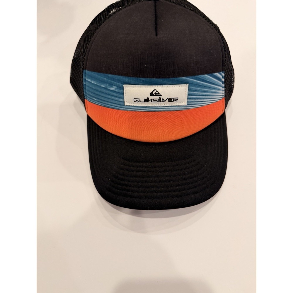 Quiksilver Trucker Hat Black Orange Blue Mesh Snapback 55cm Surf Cap New